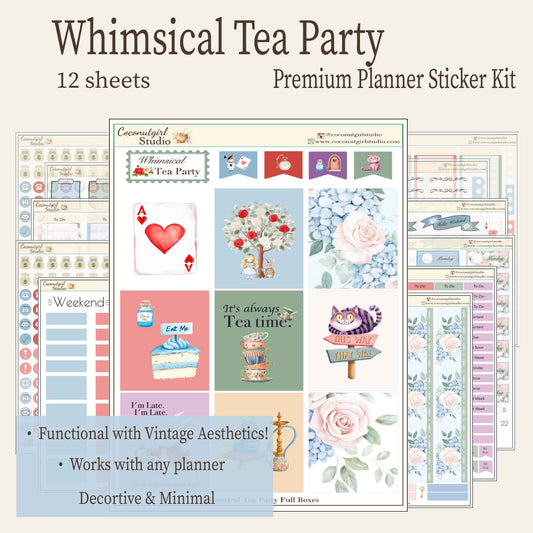 Whimsical Tea Party Planner Sticker Kit - Vintage & Functional