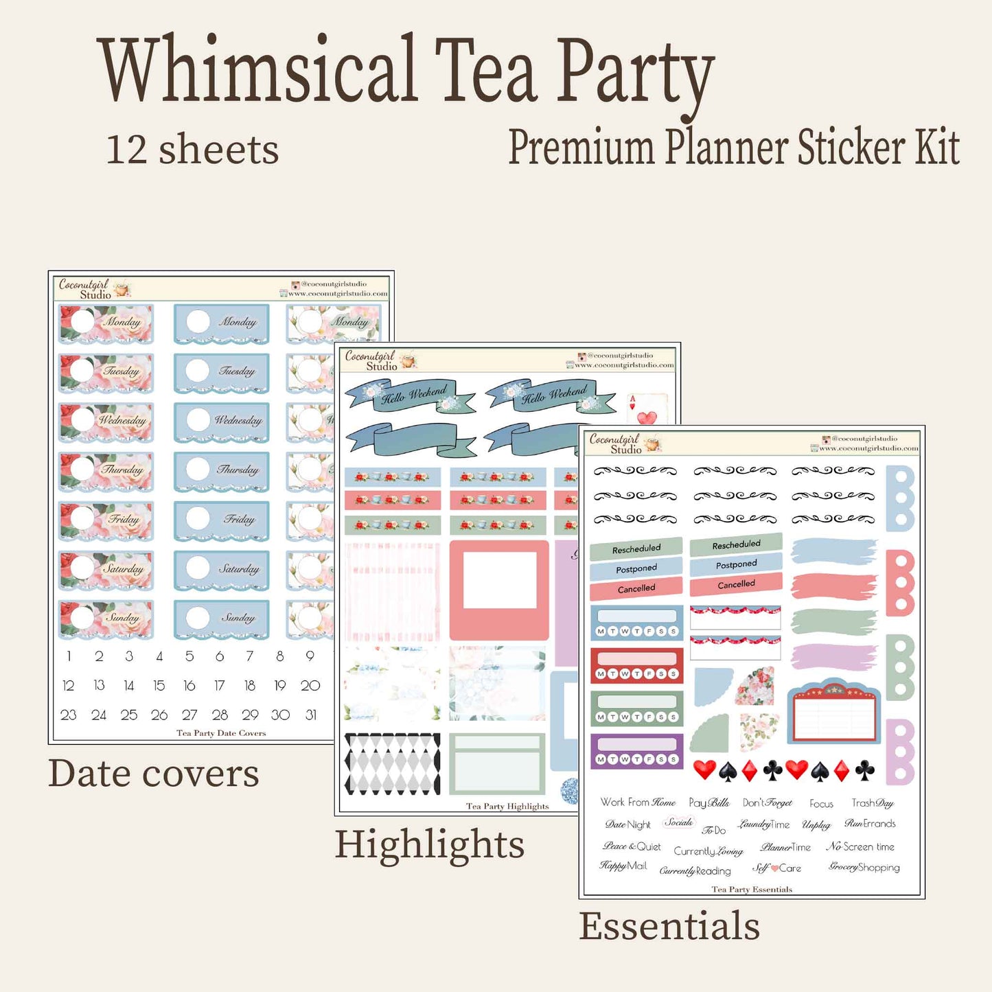 Whimsical Tea Party Planner Sticker Kit - Vintage & Functional