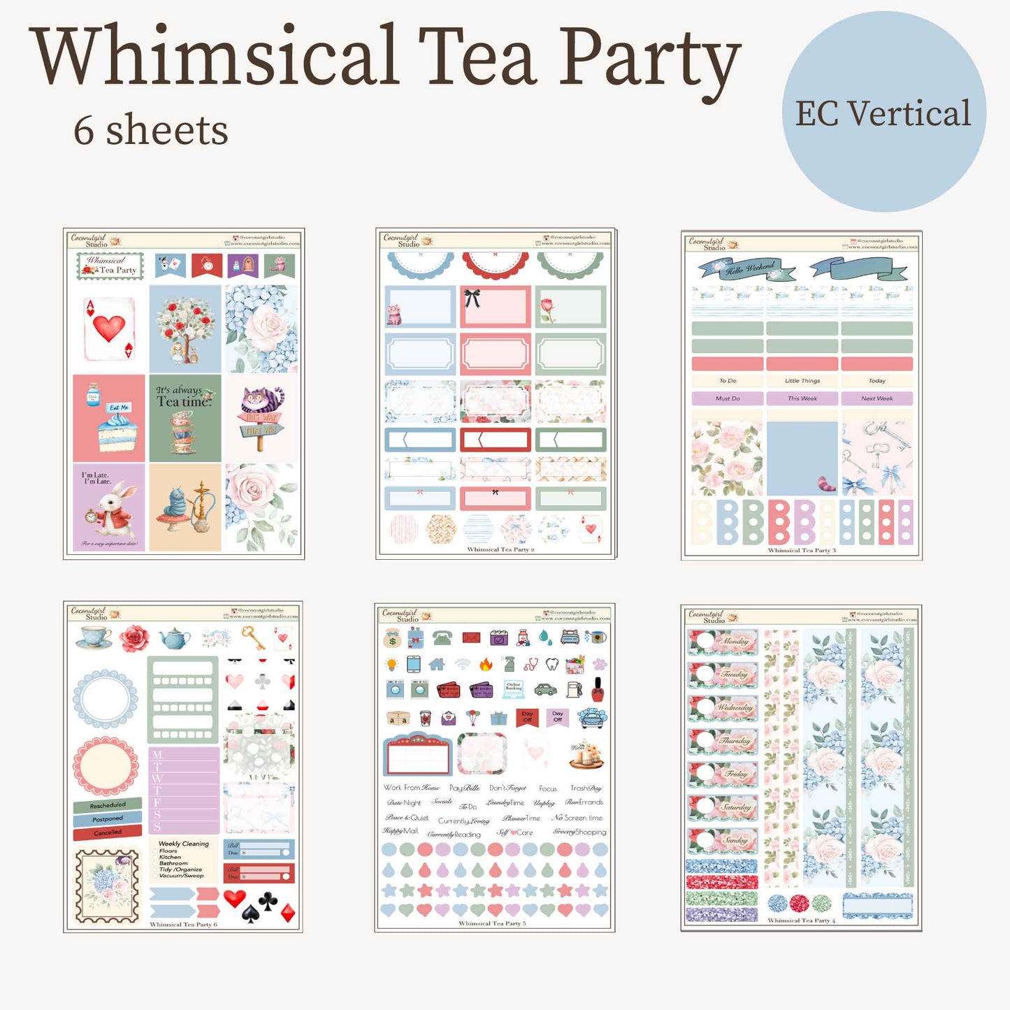 Whimsical Tea Party | Alice in Wonderland Inspired Weekly Planner Sticker Kit