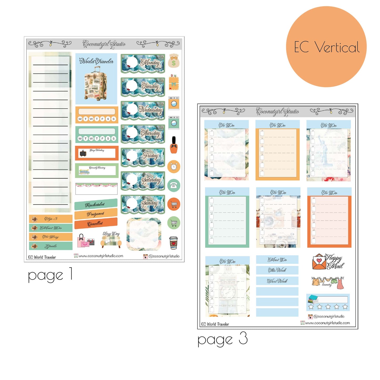 World Traveler Sticker Kit – Travel Planner Weekly Kit