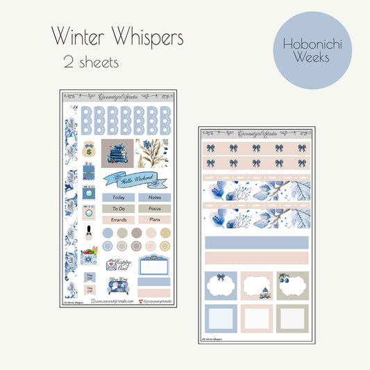 Winter Whispers Essential Planner Kit | 2-Sheet Cozy Winter Set | Hobonichi Weeks