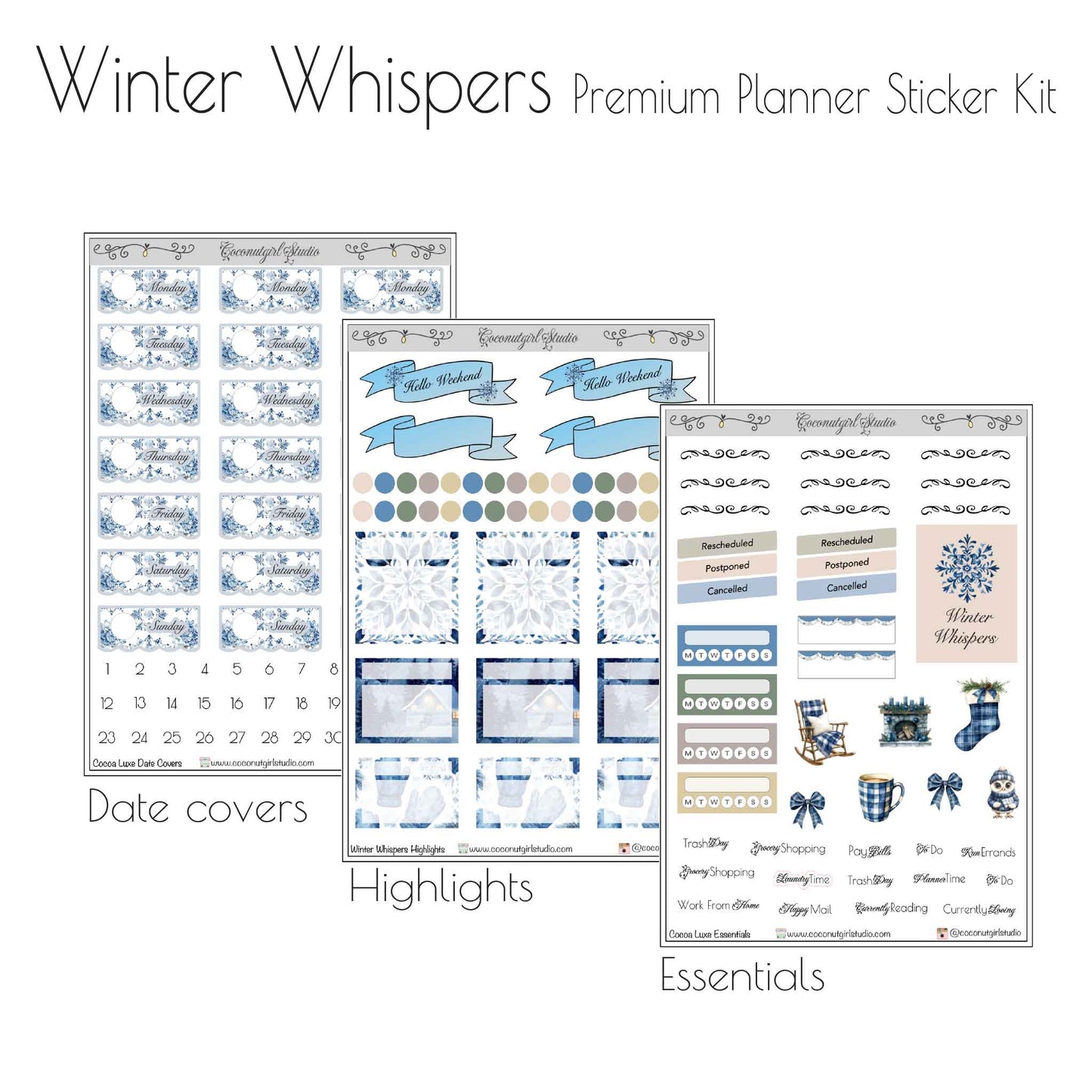 Winter Whispers Planner Sticker Kit - 12 Sheet Cozy Winter Set