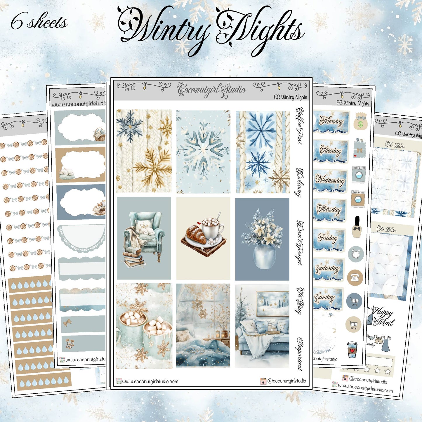 Wintry Night Weekly Kit planner stickers