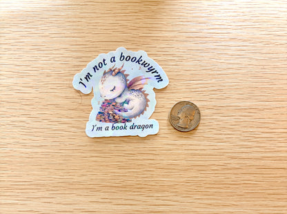 Cute Dragon Book Sticker, Dragon with Books Die Cut Sticker, Book Lover Gift Idea - I'm Not a Bookwyrm Vinyl Decal -Reader Gift for Kindle, Laptop, and Water Bottles