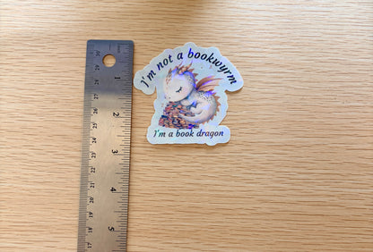 Cute Dragon Book Sticker, Dragon with Books Die Cut Sticker, Book Lover Gift Idea - I'm Not a Bookwyrm Vinyl Decal -Reader Gift for Kindle, Laptop, and Water Bottles