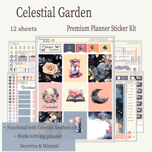Celestial Garden Planner Sticker Kit – Enchanted Floral & Moon Stickers for Weekly Planning
