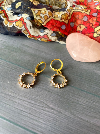 Tiny Brass Cubic Zirconia Hoop Earrings – Dainty Sparkle Hoops