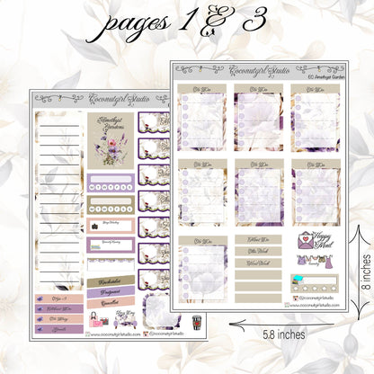 Amethyst Garden Weekly Kit Planner Stickers | Purple Crystal Floral Planning