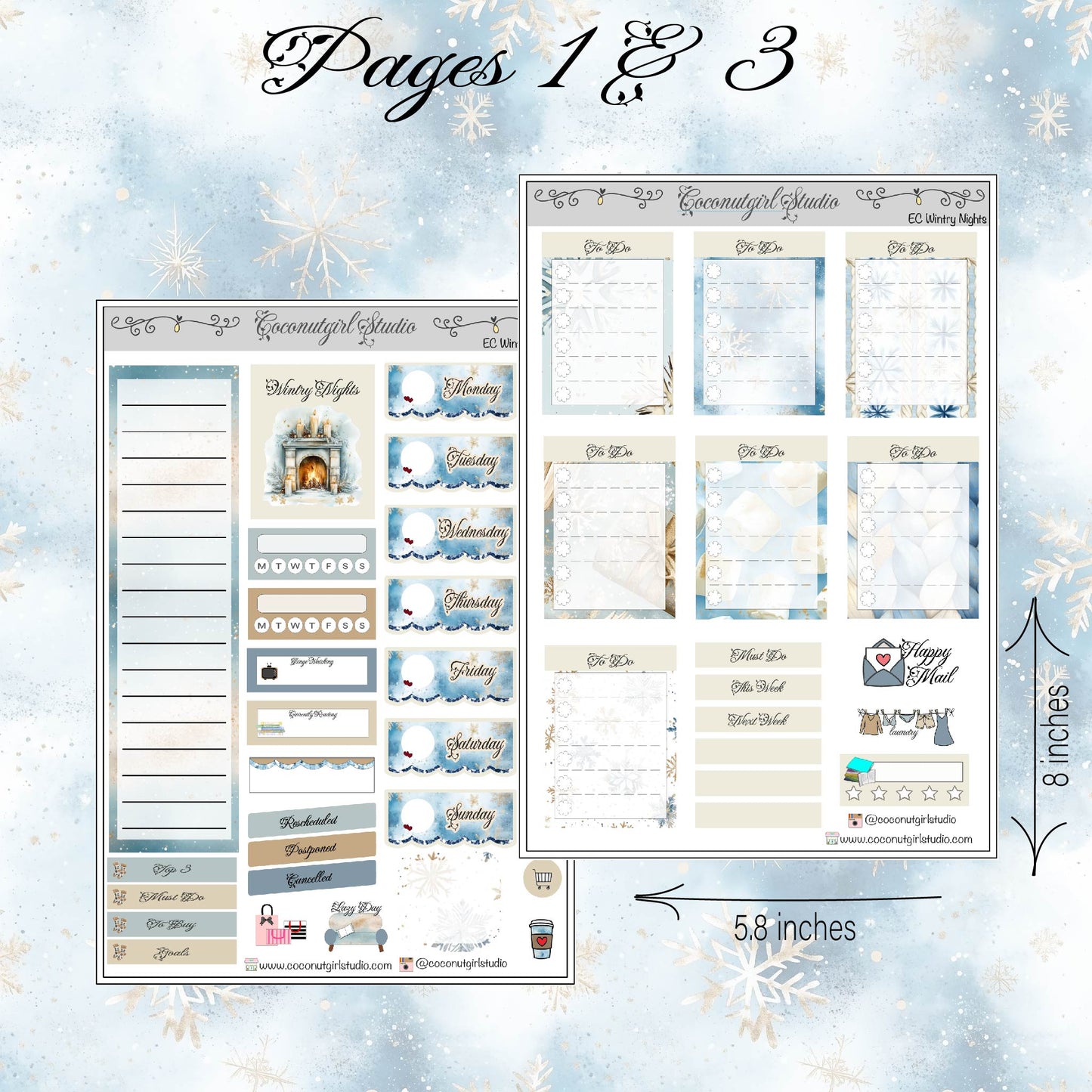 Wintry Night Weekly Kit planner stickers