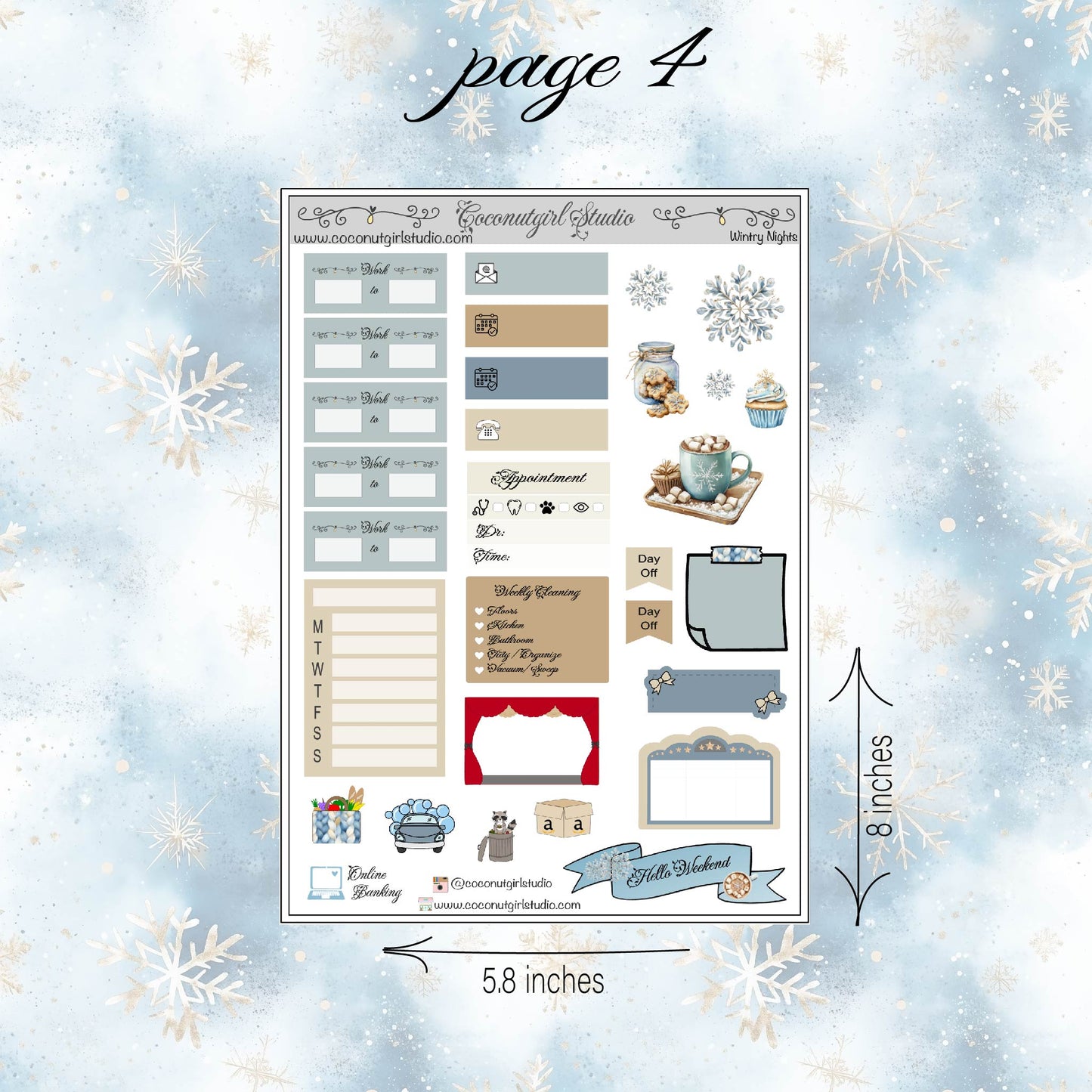 Wintry Night Weekly Kit planner stickers