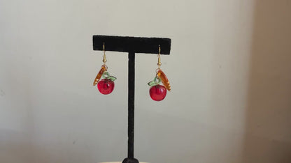 Apple Dangle Earrings – Brass Dangling Apple Fruit Earrings for Cute Everyday Style