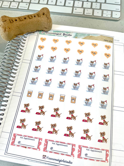 Puppy Dog Planner Stickers – Dog Care Stickers for Vet Visits, Grooming & Pet Supply Reminders