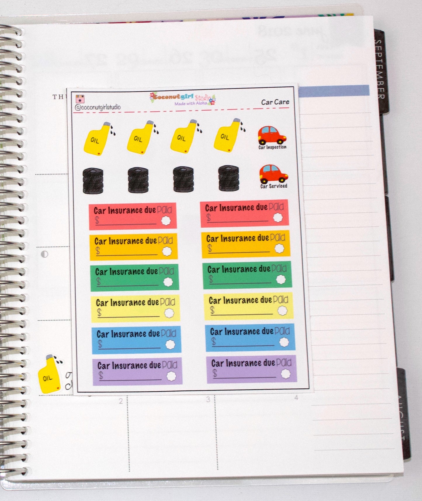 Car Care planner stickers