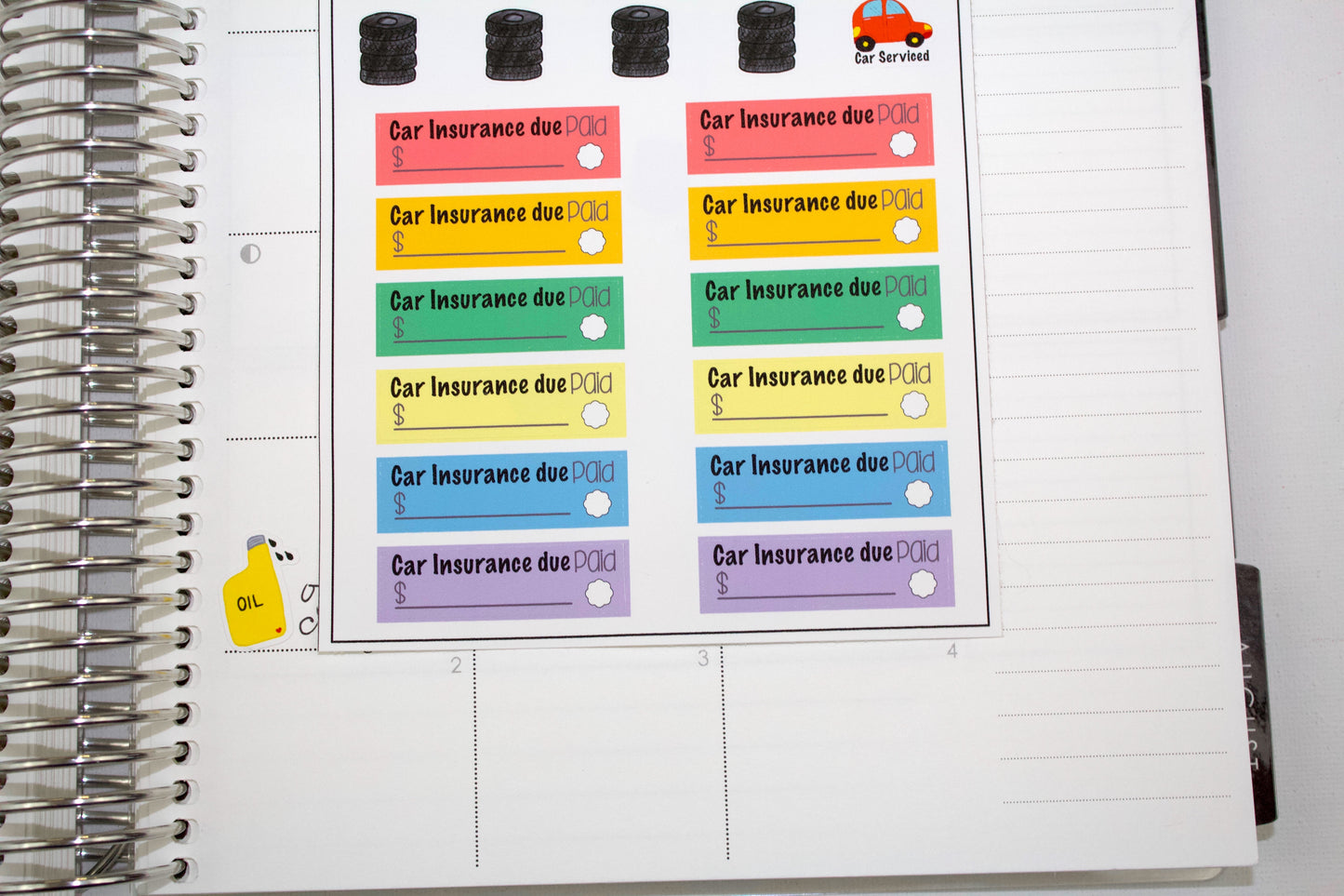 Car Care planner stickers