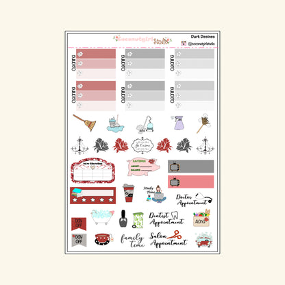 Red Black White Romantic Gothic Weekly Kit Planner Stickers | Dark Desires