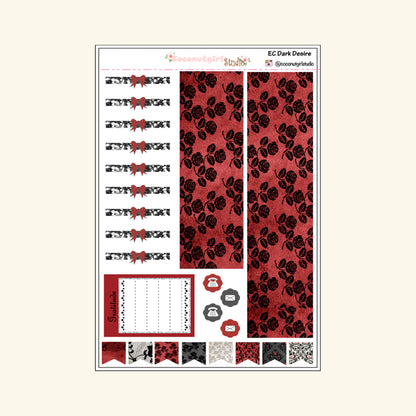 Red Black White Romantic Gothic Weekly Kit Planner Stickers | Dark Desires