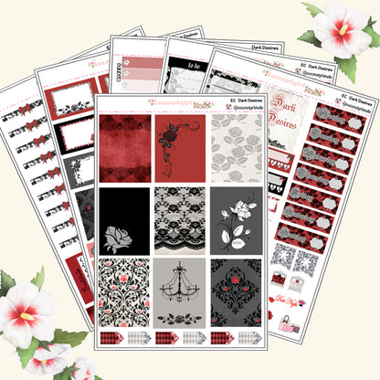 Red Black White Romantic Gothic Weekly Kit Planner Stickers | Dark Desires