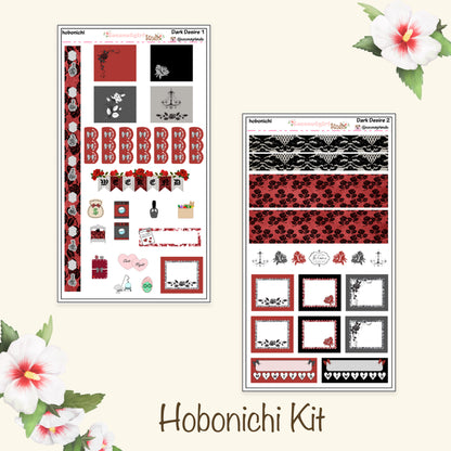 Red Black White Romantic Gothic Weekly Kit Planner Stickers | Dark Desires