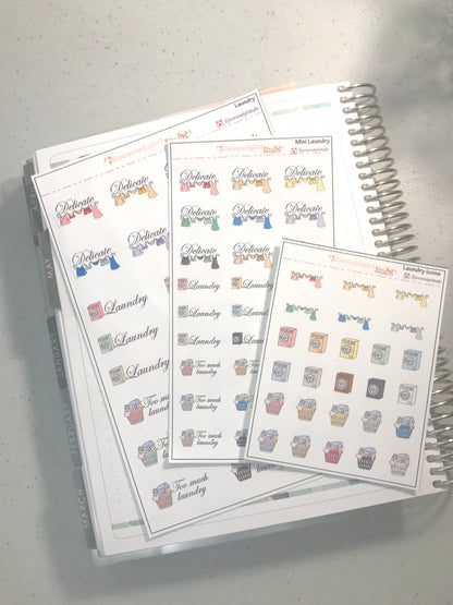 Delicate Wash Laundry Planner Stickers – Gentle Cycle Reminder Labels for Weekly Planners