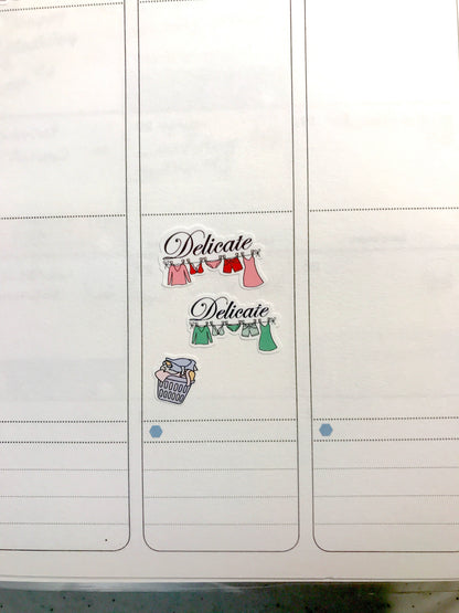 Delicate Wash Laundry Planner Stickers – Gentle Cycle Reminder Labels for Weekly Planners
