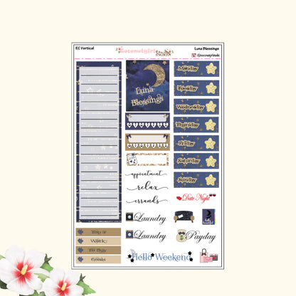 Celestial Weekly Planner Kit – Moon, Stars & Night Sky Planner Stickers Luna Blessings
