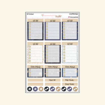 Celestial Weekly Planner Kit – Moon, Stars & Night Sky Planner Stickers Luna Blessings
