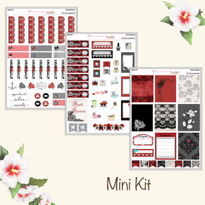 Red Black White Romantic Gothic Weekly Kit Planner Stickers | Dark Desires