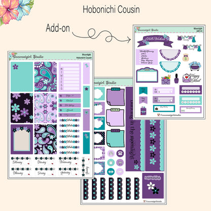 Black & Purple Plumeria Weekly Kit Planner Stickers | Floral Planning Set | Moonlight