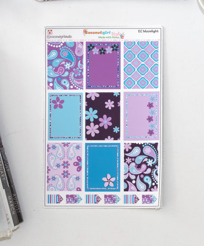 Black & Purple Plumeria Weekly Kit Planner Stickers | Floral Planning Set | Moonlight
