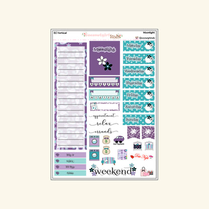 Black & Purple Plumeria Weekly Kit Planner Stickers | Floral Planning Set | Moonlight