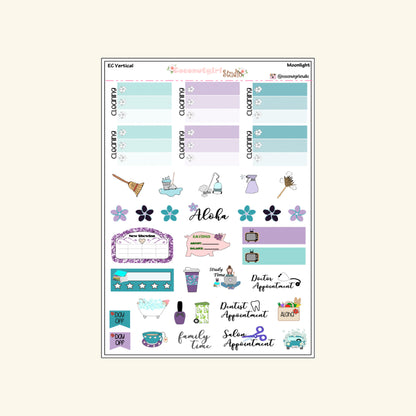 Black & Purple Plumeria Weekly Kit Planner Stickers | Floral Planning Set | Moonlight