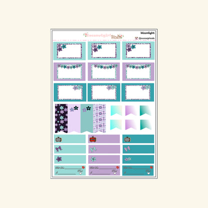 Black & Purple Plumeria Weekly Kit Planner Stickers | Floral Planning Set | Moonlight