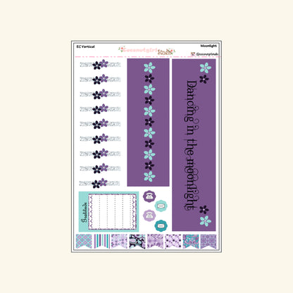 Black & Purple Plumeria Weekly Kit Planner Stickers | Floral Planning Set | Moonlight