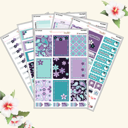 Black & Purple Plumeria Weekly Kit Planner Stickers | Floral Planning Set | Moonlight
